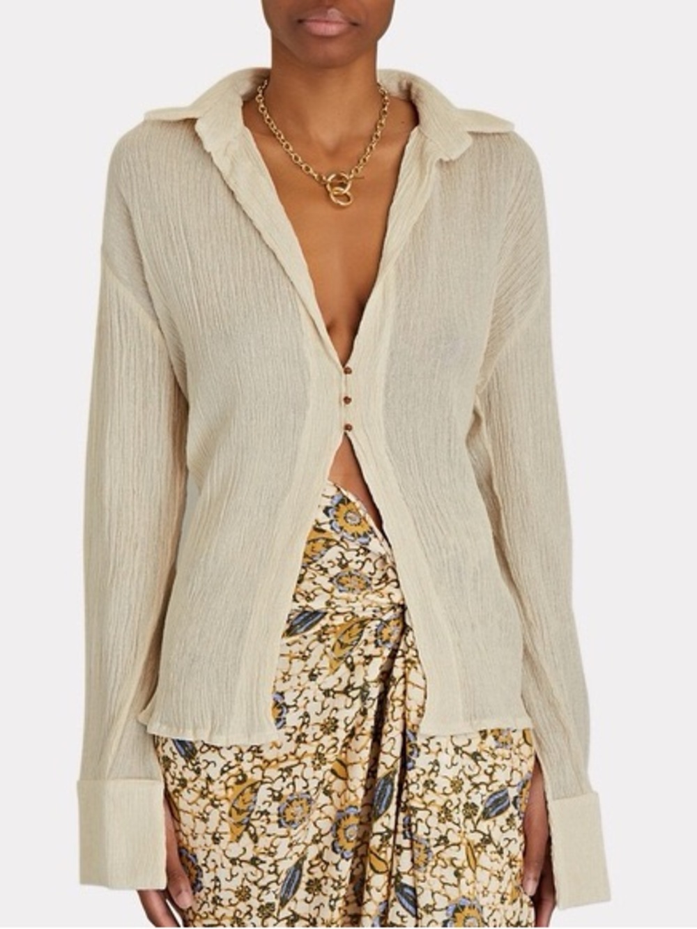 Savannah Morrow Cream Textured Button-Front Shirt